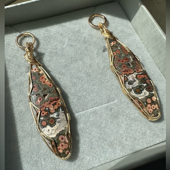Artifice jewelry Jewelry - SOLD - 14k Gold Filled Madagascar Ocean Jasper Healing Stone Earrings